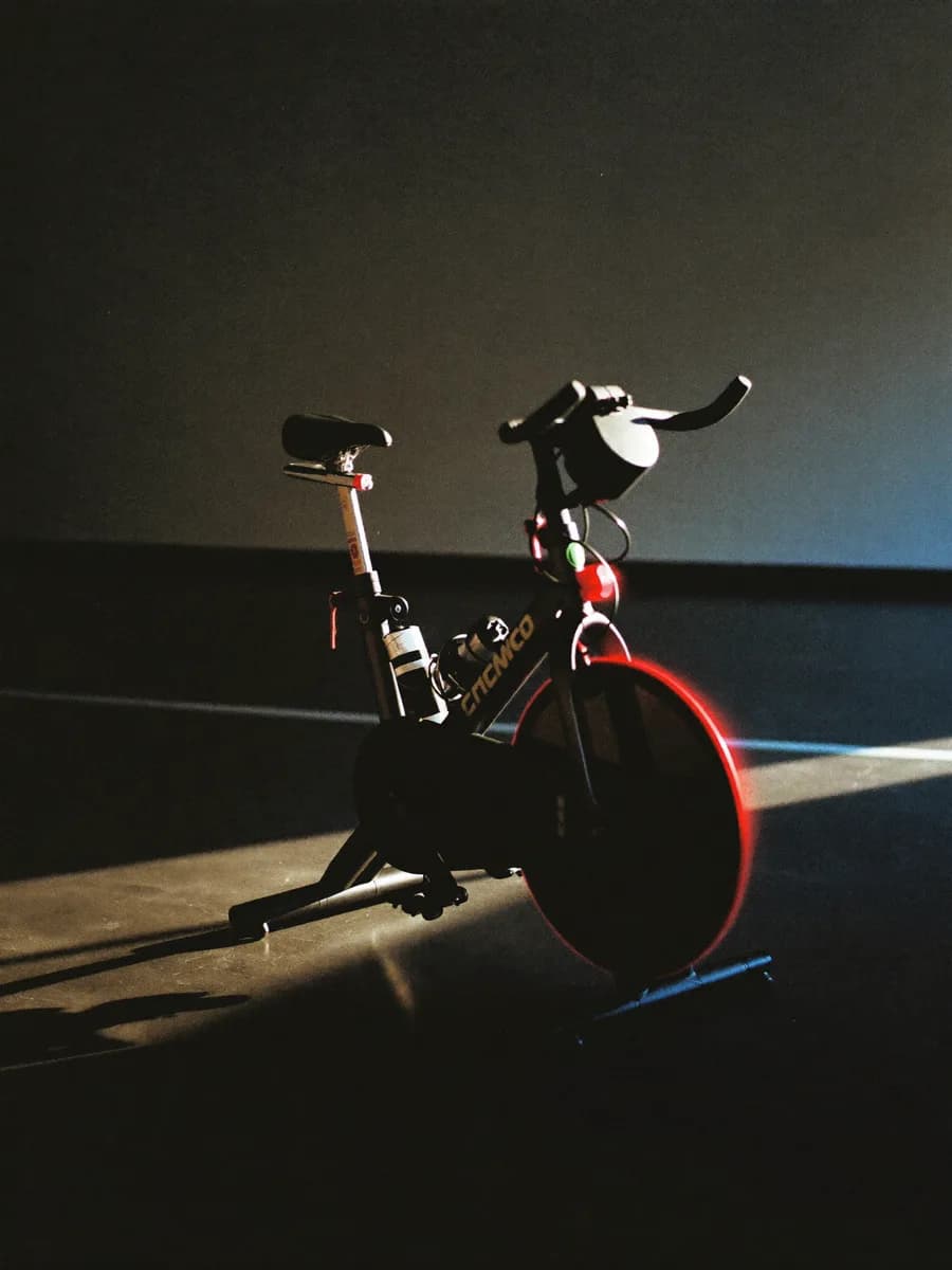 A spin bike in the Dumbbells spin room